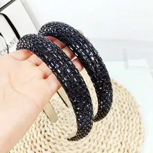 Vintage Baroque Black Rhinestone Padded Headband For Women Luxury Crystal Wide Hair Band Fashion Hair Accessories Gift