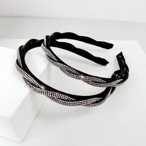 Elegant Full Rhinestone Twisted Headband For Women Black Padded Hair Band Sparkly Hair Hoop Wedding Party Hair Accessory