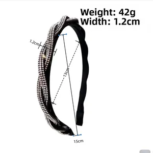 Detail showing twist rhinestone headband dimensions 1.2cm width and 42g weight