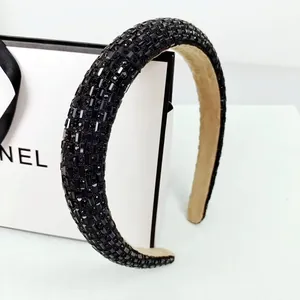 Baroque black crystal padded headband with sparkling hand-set rhinestones for women
