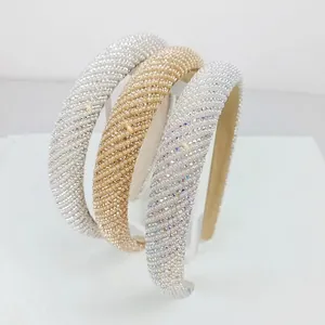 Padded luxury headbands with rhinestones in silver, gold and iridescent white colors