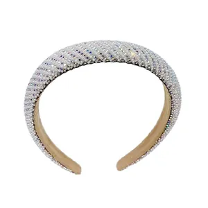 Baroque style narrow headband with elegant white pearls and iridescent rhinestones