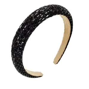 Baroque style thick black rhinestone headband with elegant vintage crystal embellishments
