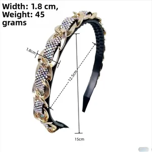 Detailed view of rhinestone headband with 1.8cm width and golden chain design