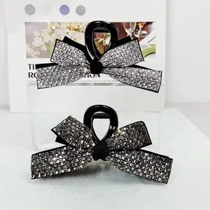 Large Bowknot Rhinestone Hair Claw Clip Luxury Sparkling Bow Shark Hair Clip Elegant Hair Accessories For Women Daily Party