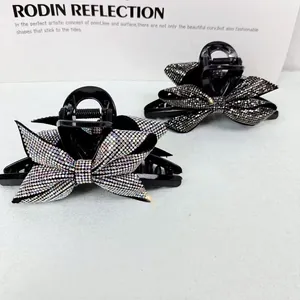 Pinza per Capelli a Fiocco con Strass per Donna Elegante Clip a Squalo in Resina con Cristalli Luccicanti Accessori