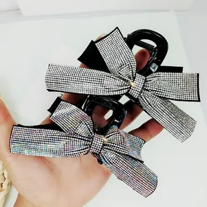 Grandes pinces à cheveux à nœud en strass pour femmes avec cristaux scintillants