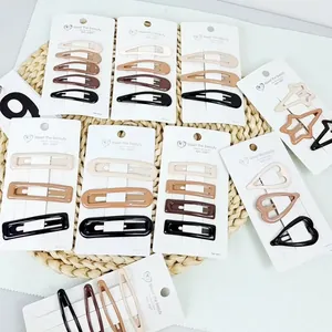 Earth Tone Minimalist Metal Star Heart Hair Clips For Women Kids Sweet Fashion BB Clip Drip Oil Geometric Hairpins Gift