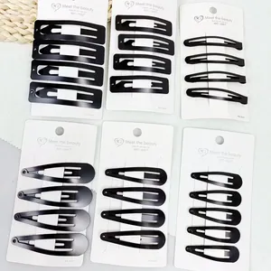 Matte Zwarte Metalen Snap Haarclips Voor Vrouwen Koreaanse Eenvoudige Waterdruppel Vierkante Geometrische Vorm Dagelijkse Haaraccessoires Hoofddeksels