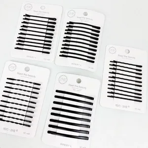 Minimalistisches Set schwarzer Haarklammern mit welligem und flachem Design auf Karten