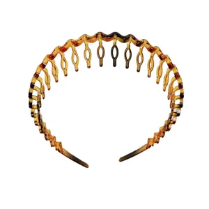 Elegant wide headband with vintage tortoiseshell pattern and inner hair teeth comb design