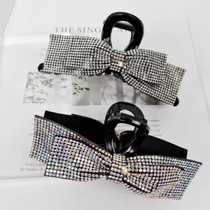 Vintage Luxury Bowknot Hair Claw Clip For Women Full Rhinestone Large Resin Shark Clip Elegant Fashion Hair Accessories