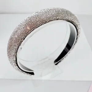 Detail of premium padded headband with full rhinestone inlay and black lining