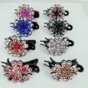 Sparkling crystal flower hair clips set for women in various elegant gradient colors