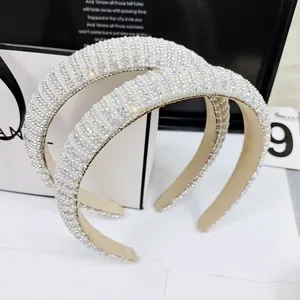 Luxury Padded Headband With Faux Pearls And Shiny Rhinestones High Skull Top Elegant Hair Hoop For Women Party Accessory
