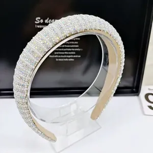 Close-up of high-quality rhinestone padded headband with sparkling crystal details