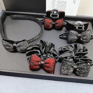 Accessoires de Cheveux Nœud Papillon en Strass pour Femmes Pince à Cheveux Serre-tête Chouchou Élégant Nœud en Satin