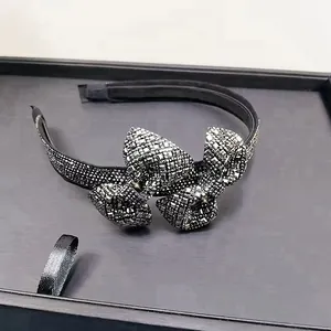 Vintage Luxurious Rhinestone Bow Headband For Women Luxury Crystal Full Diamond Hair Hoop Elegant Banquet Party Accessories