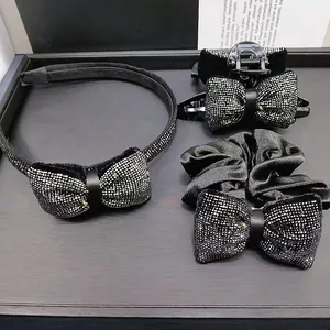 Ensemble d'accessoires de cheveux nœud en strass avec serre-tête en velours et pinces