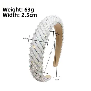 Detail view of crystal beaded headband showing 2.5cm width and 63g weight dimensions