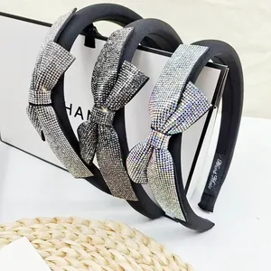 Three-piece rhinestone padded headbands set with large luxury crystal bows in three colors