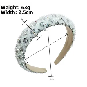 Detail view of crystal beaded sponge headband showing 2.5cm width and texture