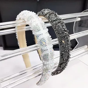 Serre-tête Rembourré en Cristal Strass Baroque pour Femmes Bandeau Large Étincelant Accessoire Cheveux Mode Fête Mariage