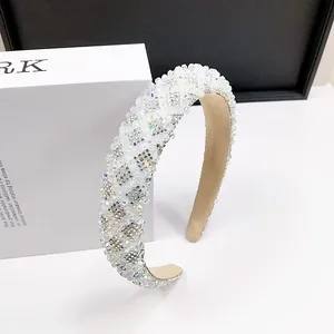 Detail of luxury padded headband with crystal embellishments and soft velvet lining