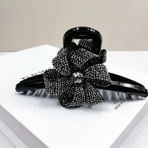 Pince à Cheveux Élégante Fleur de Rose Pour Femme Strass Brillants Grande Pince Requin Accessoires Cheveux en Résine Quotidien
