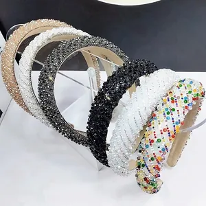 Vintage Crystal Rhinestone Padded Headband For Women Sparkling Sponge Wide Hairband Wedding Party Fashion Hair Accessories