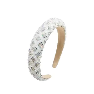 Sparkling crystal padded headband with rhinestones for high cranial top hairstyle