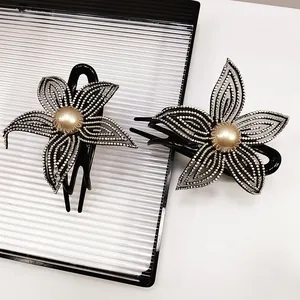 Elegante Molla per Capelli a Fiore con Strass e Finta Perla Artificial in Resina per Donna Matrimonio Banchetto Gioielli Moda