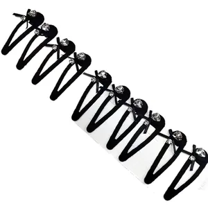 Lot de 10 barrettes BB en velours noir avec strass en cristal et nœud sur carte support