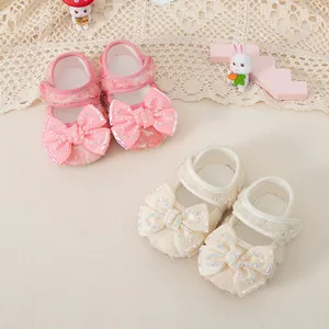 Baby Girl Princess Shoes Lace Flower Rhinestone Bow Soft Sole Pre-walkers Toddler Mary Jane Slip On Flat Shoes