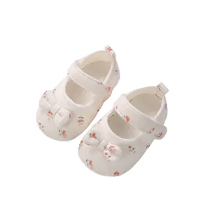 Scarpe Mary Jane per Neonata in Cotone con Suola Morbida Simpatici Fiocchi con Stampa a Ciliegia Scarpe Primi Passi Antiscivolo
