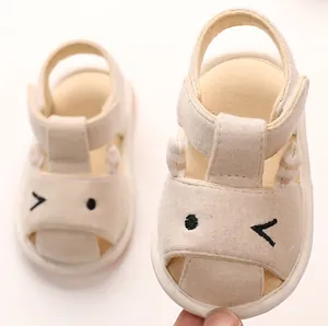 Cute cartoon cotton baby sandals with eye embroidery and soft non-slip soles