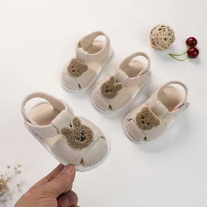 Baby Walking Sandals With Plush Bear Rabbit Cartoon Cotton Soft Sole Non Slip Infant First Walker Shoes For Summer Boys Girls