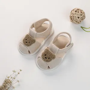 Toddler sandals with cute bear decor, soft anti-slip sole for summer walking