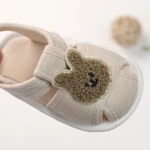 Summer baby sandals with plush bunny design and non-slip soft sole for infants