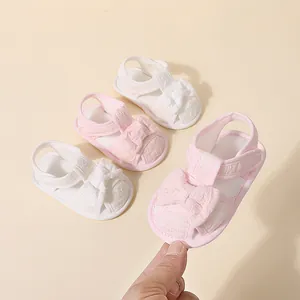 Sandales d'Été pour Bébé Fille avec Nœud en Dentelle Semelle Souple Chaussures de Premiers Pas Broderie Chaussures Respirantes