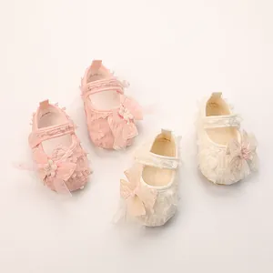 Baby Mädchen Prinzessinnen Schuhe Weiche Sohle Rutschfest Lauflernschuhe Blumen Schleife Spitze Mary Jane Atmungsaktiv Kleinkind Schuhe