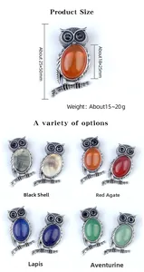 Detailed size chart for vintage owl pendant necklace with natural stone inlays
