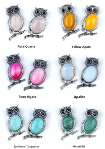Detail showing 6 owl pendant variations in natural quartz, opalite, and malachite stones