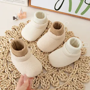 Baby Prewalker Shoes Soft Sole Sock Shoes For Infants Toddlers Non-Slip Warm Cotton Knit Ribbed High Top Walker Shoes