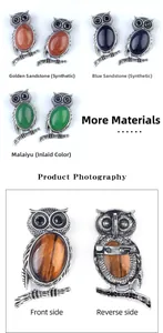 Macro view of natural stone owl pendant with detailed alloy silver textures and gemstones