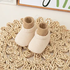 Soft non-slip baby sock shoes with ribbed cuffs and breathable linen fabric for walking