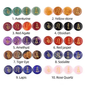 Lot de 10 pierres Reiki avec symboles dorés en améthyste, agate et pierres d'obsidienne