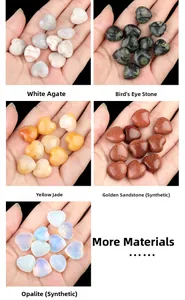 Detailed collection of heart-shaped natural stones like White Agate and Opalite crystals