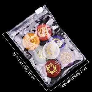 7-piece natural chakra energy stones set with engraved symbols in a 10x7cm storage pouch
