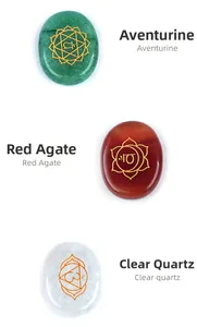 Detailed view of oval chakra stones featuring Aventurine, Red Agate and Clear Quartz